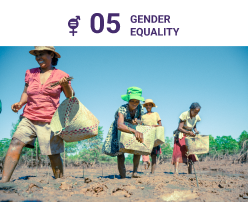 Under SDG 5: Gender Equality, women actively participate in mangrove reforestation, nursery management, and monitoring while engaging in livelihoods such as silk production, beekeeping, and eco-tourism. The program also provides solar electricity, enabling greater income-generating opportunities for women.